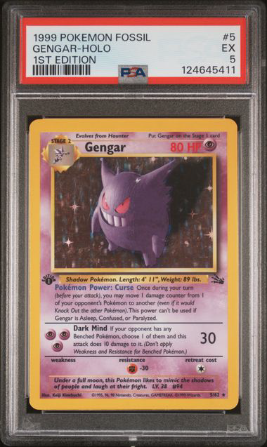 1999 Gengar Fossil 1st Edition PSA 5